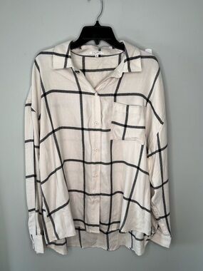 Z Supply NWOT White Plaid Brushed Flannel Button Down Shirt Top - Size XL